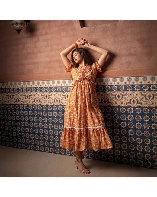Echo of Pink Orange Midi Dress