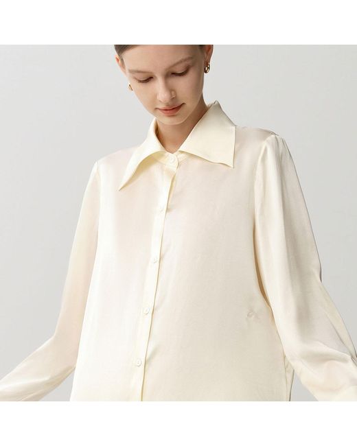 Silkinc Natural Neutrals Wide Collar Champagne Silk Shirt