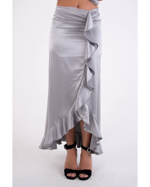 Amy Lynn Gray Susie Satin Ruffle Maxi Skirt