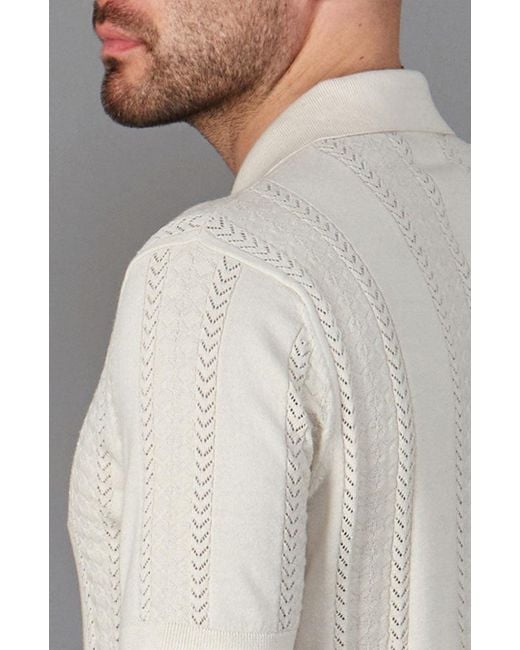 Paul James Knitwear White Ultra Fine Cotton Santiago Open Knit Cuban Collar Shirt for men