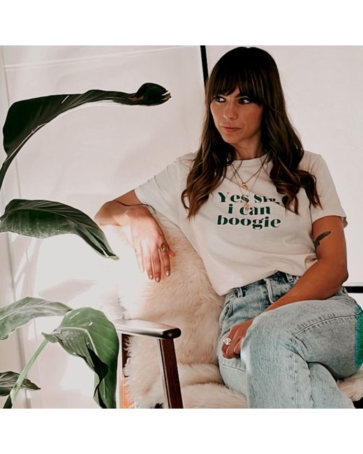 Fanclub White Neutrals Yes Sir I Can Boogie Oversized Retro Slogan T-Shirt