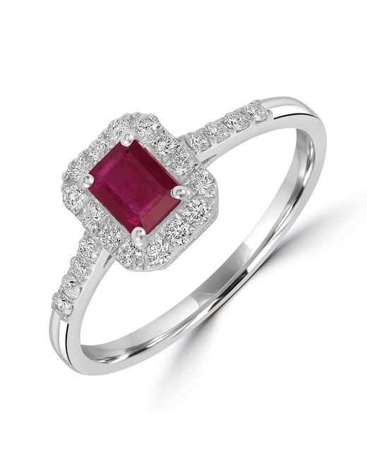 Artisan Metallic Emerald-Cut Ruby & Diamond Halo Ring With Pavé Band
