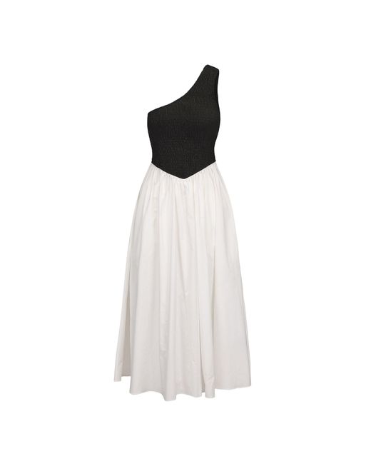NUAJE NUAJE White Bianca Smocked One Shoulder Midi Dress