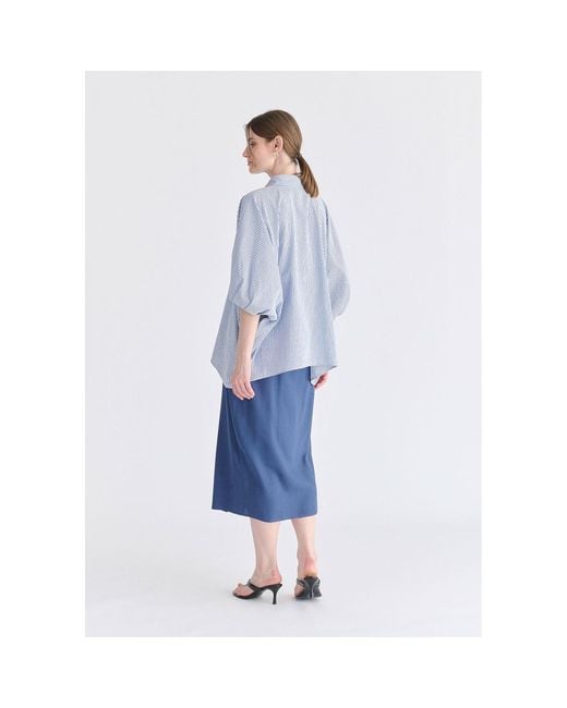 Paisie Blue Metallic Button Details Oversized Blouse