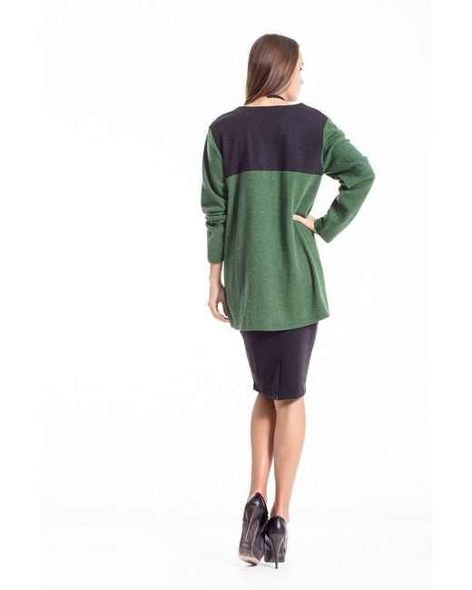Conquista Green Wool Blend Block Colour Cardigan