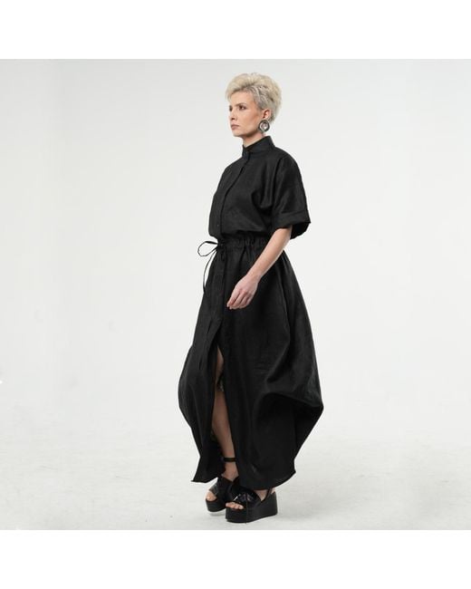 Metamorph Black Long Linen Shirt Dress