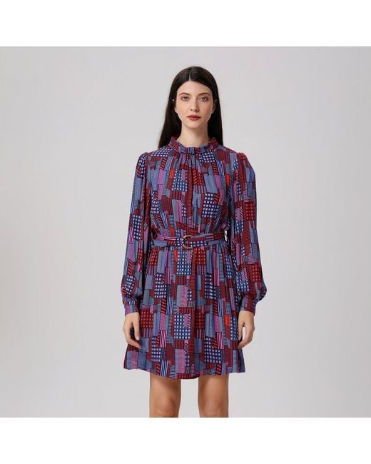 Smart and Joy Blue Graphic Print Short Blouse-Dress