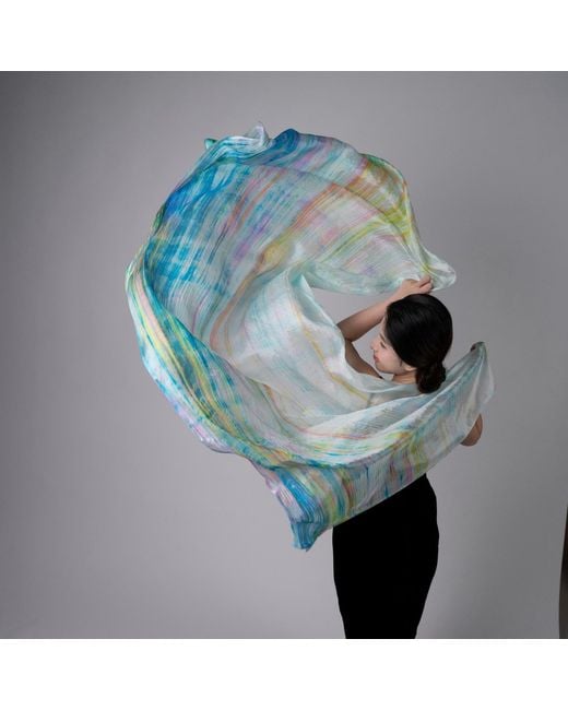Silk and Bears Blue Pastel Brushstroke Silk Scarf – Hand-Dyed Mulberry Silk