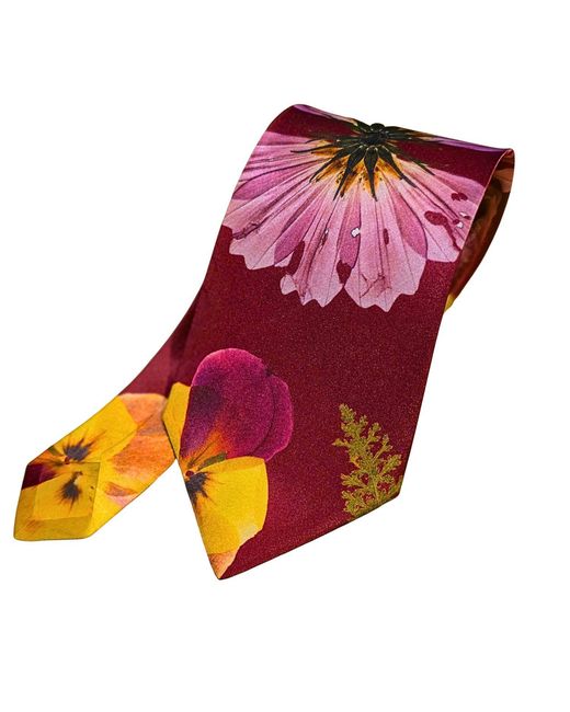Baines London Red Joy Floral Design Satin Suit Tie