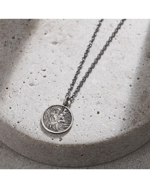 Posh Totty Designs Multicolor Men's Oxidised Sterling Silver St Christopher Necklace for men