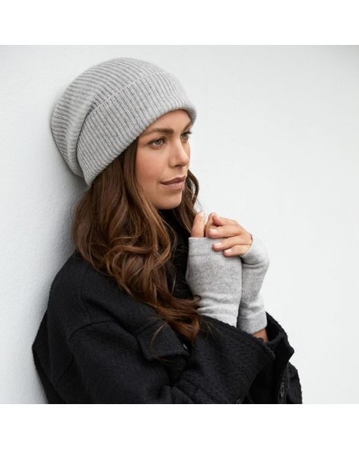 Cove Gray Cashmere Ribbed Beanie & Wrist Warmer Set