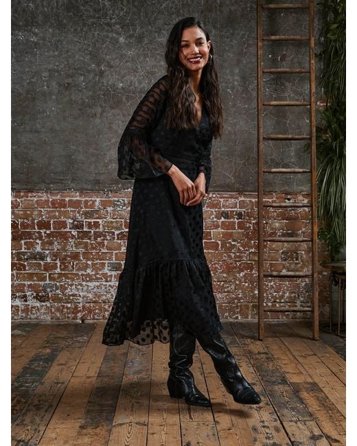 Rose & Nancy Black Ivy Polka Dot Midi Dress