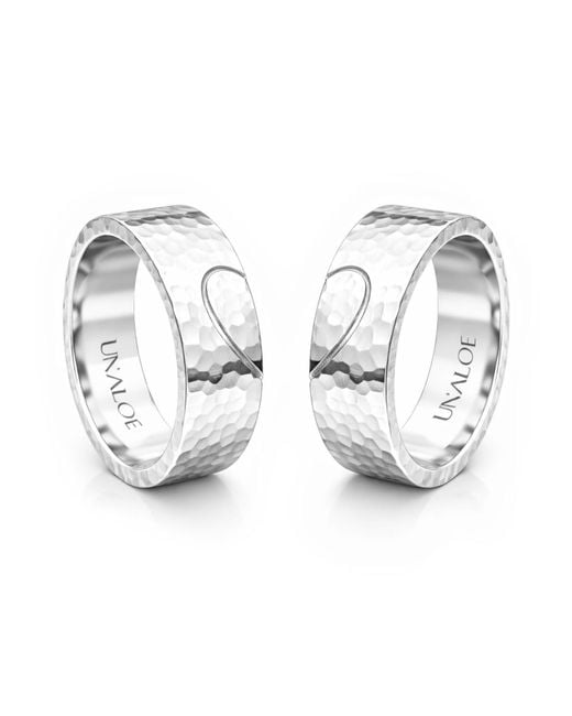 Unaloe Metallic Couple Heart Hammered Band Rings for men