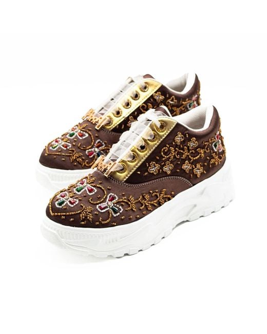 Rettrose Brown Evelyn Luxury Mauve Satin Handmade Embellished Trainers