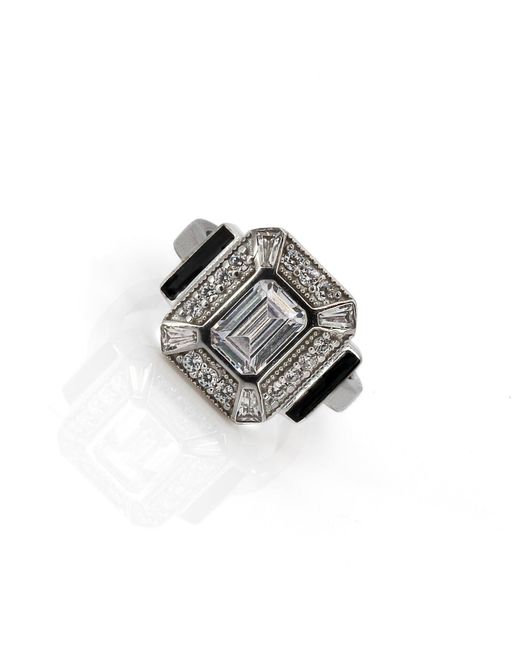 Ebru Jewelry Metallic Pave Diamond & Black Enamel Sterling Ring