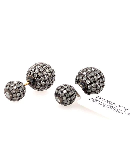 Artisan Metallic 18k Gold & Sterling Silver With Pave Diamond Ball Double Side Tunnel Earrings