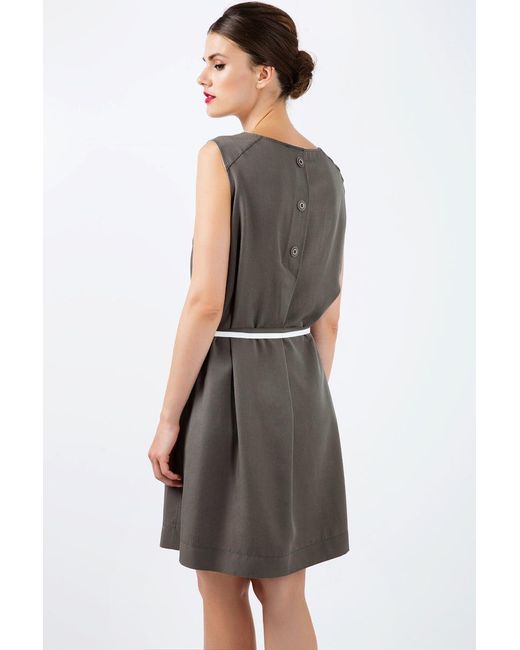 Conquista Gray Khaki Colour Straight Dress With Belt