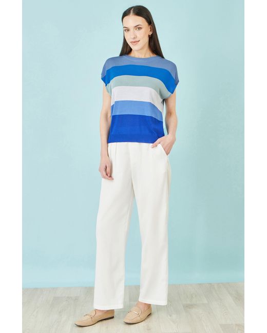 Yumi' Blue Block Stripe Relaxed Knitted Top