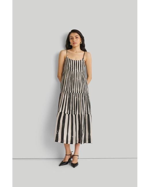 REISTOR Black Strappy Tiered Maxi Dress