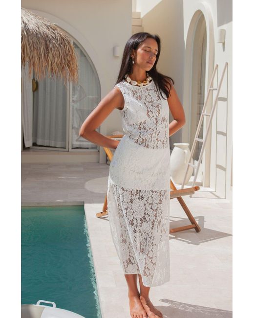 Palm Collective White Neutrals Fleur Lace Maxi Dress