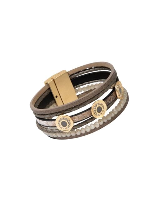 Saachi Metallic Leather Medallion Multi Strand Sienna Bracelet
