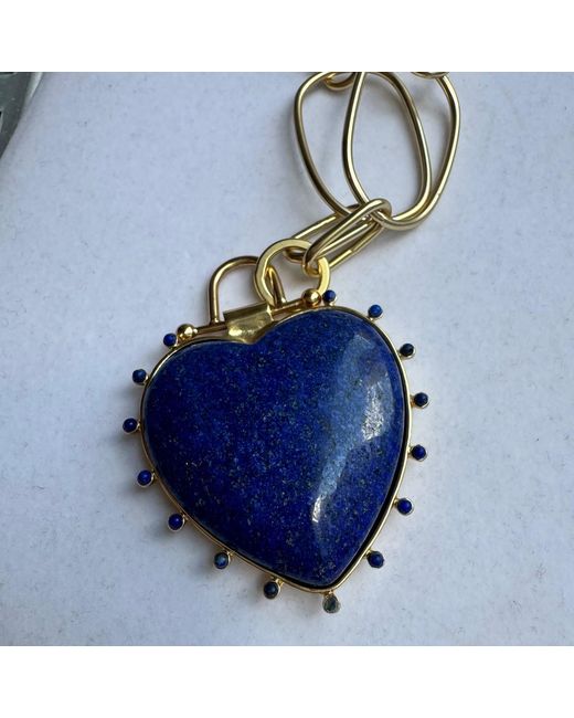 Rare Matters Jewelry Blue Luxe Lapis Heart Statement Chunky Pendant Necklace
