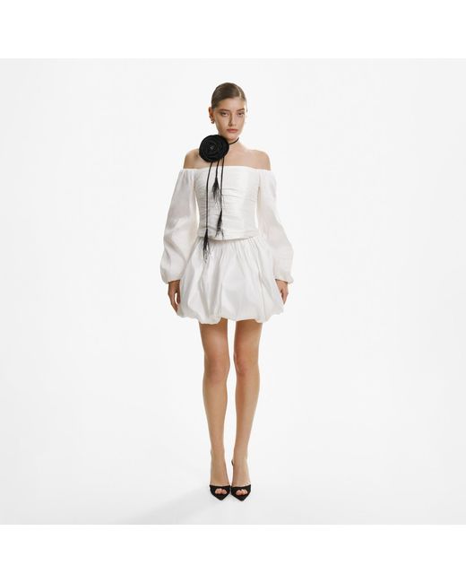 Lita Couture White Off-The-Shoulder Taffeta Blouse