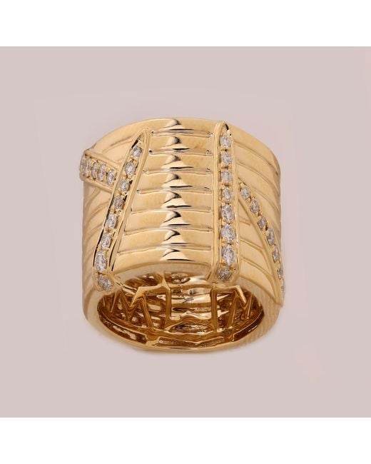 Artisan Metallic 14K Diamond Wide Ribbed Band Ring