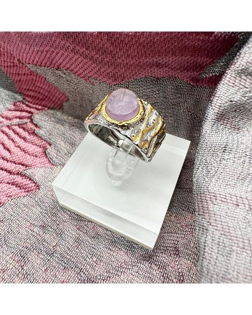 Farra White Amethyst Stone Platinum Plated Brass Adjustable Ring