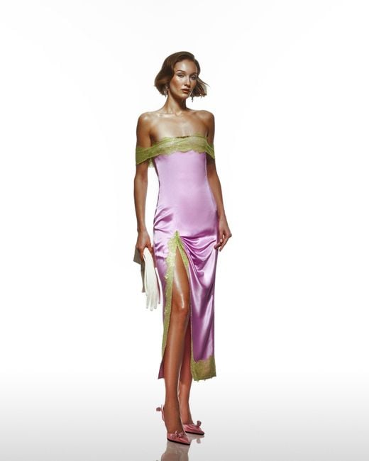 Maison sél Purple Silk Lilac Dress – Lace