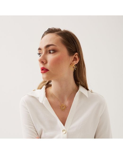 Spero London Metallic Sun Sunburst Large Textured Molten Sterling Earring & Necklace Set