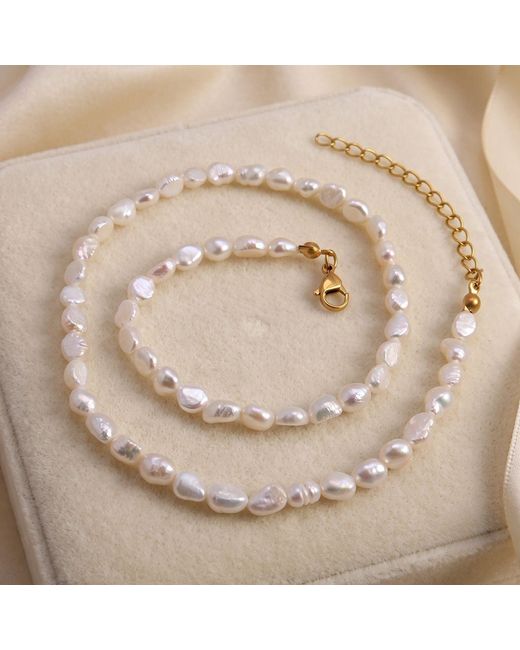 Harfi Metallic Plated Natural Freshwater Pearl Choker Necklace