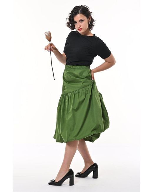 Frock Tales Green Mylar Puffball Midi Skirt