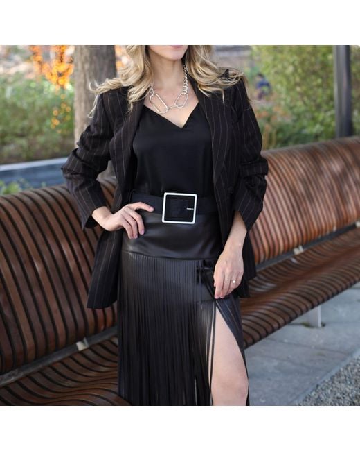 BeltBe Black Wide Square Acrylic Buckle Belt
