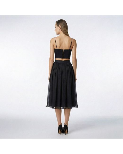 AVENUE No.29 Black Gathered Silk Midi Skirt