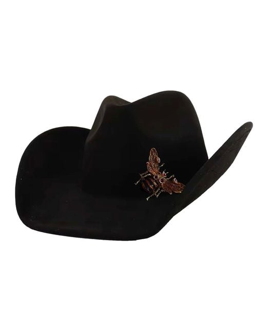 Chanel Joan Elkayam Black Faux Suede Cowboy Hat With Large Bee Brooch