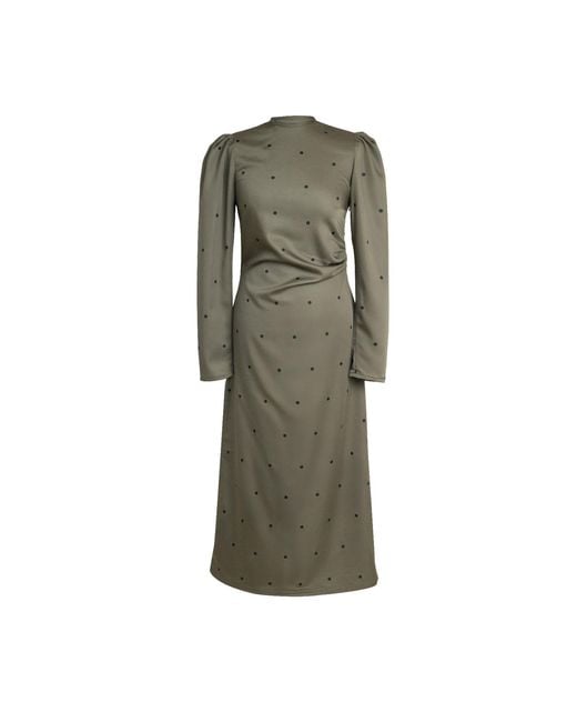 RainSisters Green Long Sleeve Midi Dress: Dotted Charm