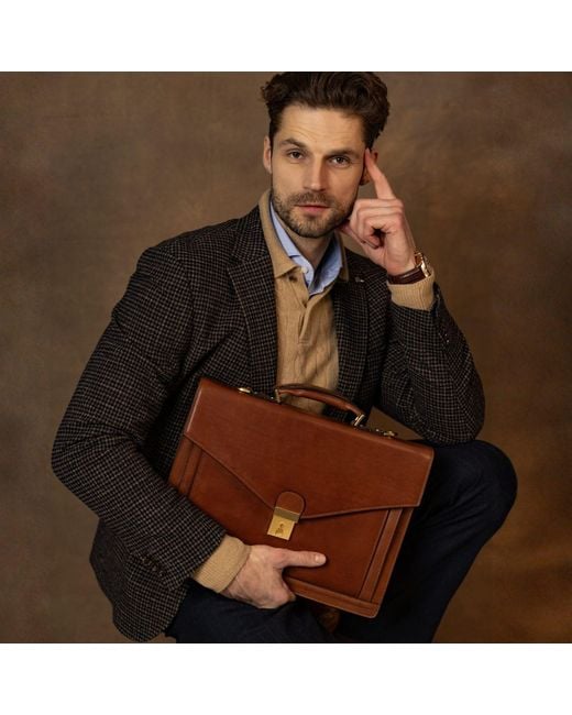 Time Resistance Brown Classic Design Leather Briefcase for men