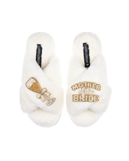 Laines London White Neutrals Classic Laines Slippers With Mother Of The Bride Brooches