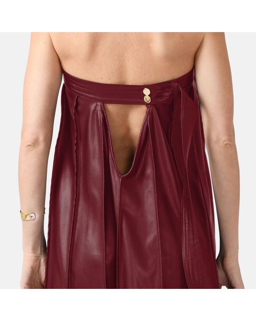 Kargede Purple Pleated Burgundy Leather Maxi Dress – Strapless Designer Evening Gown