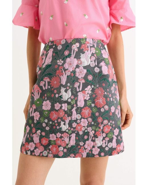 Louche Red Aubin Fairytale Jacquard Mini Skirt