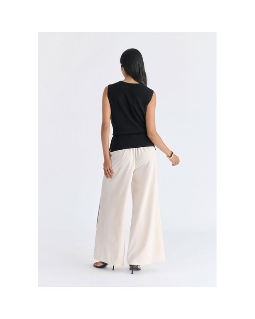Paisie Black Crew Neck Wrap Front Knit Top