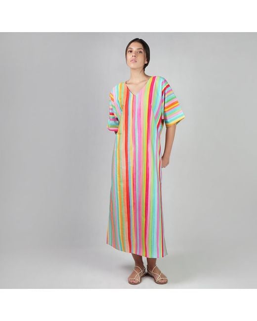 DHARA SHETH DUBAI Blue The Palette Multicolour Colour Long Kaftan Dress With Side Slit