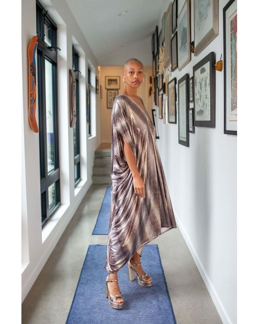 Jennafer Grace Gray Slither Metallique Caftan Kaftan Dress