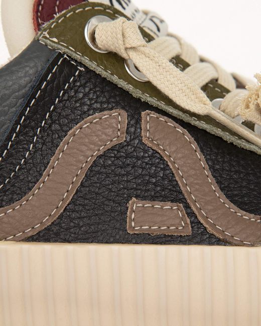 Springa | Unique Vulcanized Sneakers Italian Handmade Black Wavy Leather Embroidery Sneakers for men
