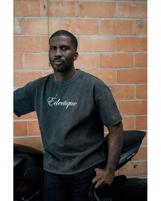 Éclectique Black Script Logo T-Shirt for men