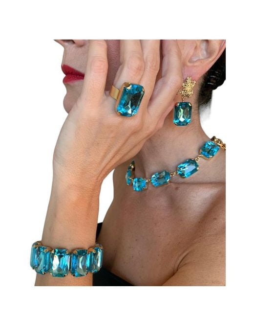 Addicted Blue Celeste Ring Plated With Light Crystal