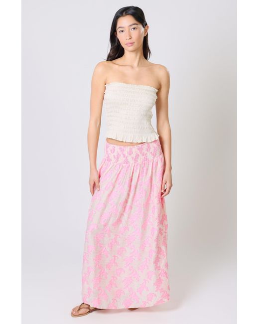 Traffic People Pink Wisdom & Pearls And Floral Embroidered Aurora Maxi Skirt