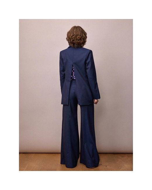 Amanda Thompson Couture Blue Toni Suit Jacket & Pinstripe Italian Wool