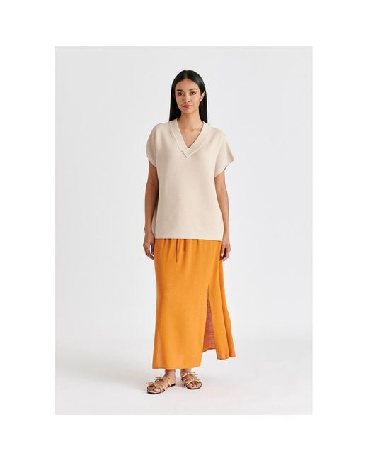 Paisie Natural Neutrals V-Neck Sleeveless Ribbed Jumper